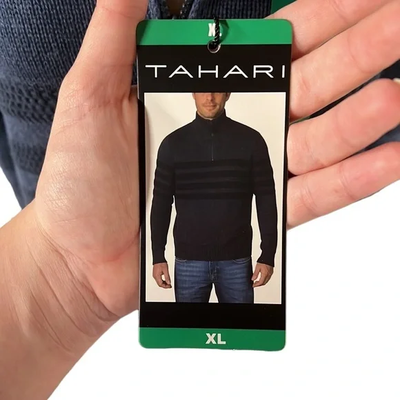 NWT Tahari Long Sleeve 1/2 Zip Sweater Blue Black Stripes Mens Size XL - Picture 7 of 8